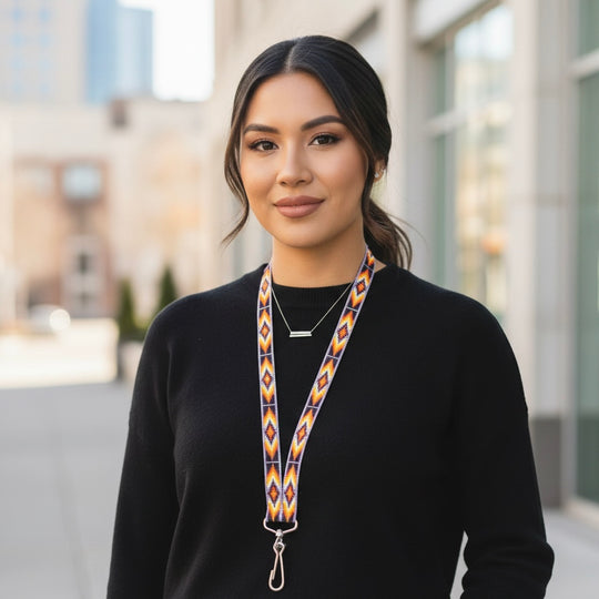 Purple black black  Native Beaded Lanyard