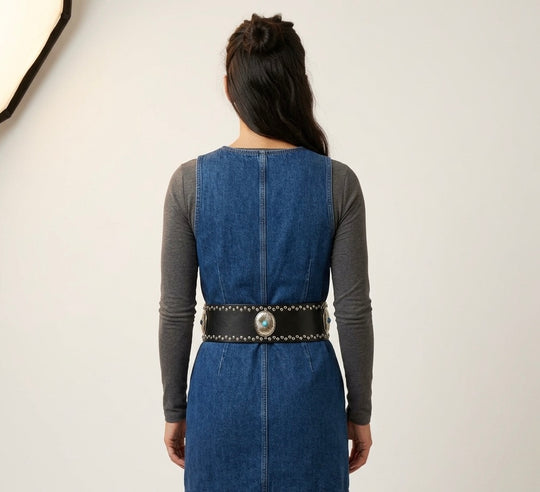 Western Concho Studded Belt (Black-Turquoise)