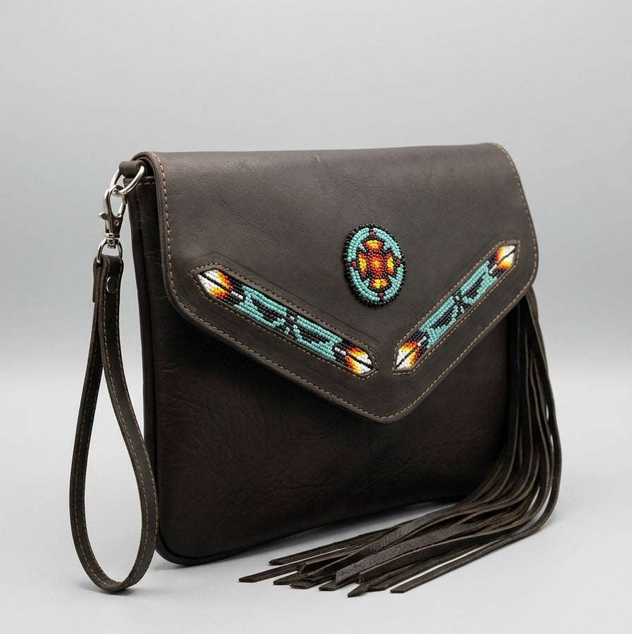 Leather beaded Crossbody bag(Chocolate Brown)