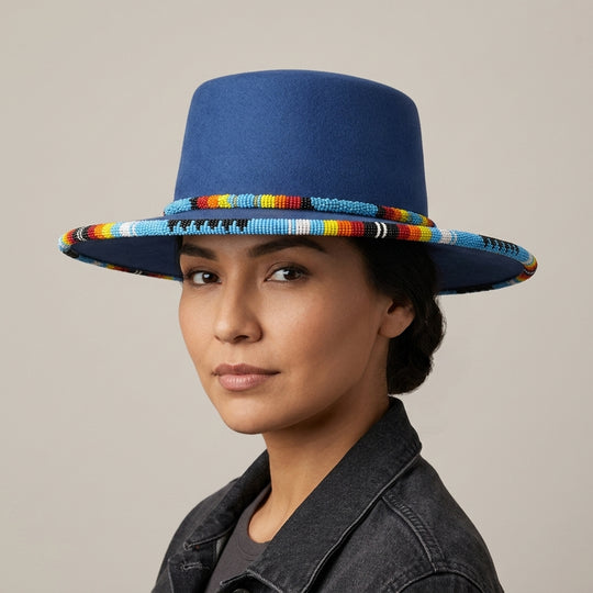 Size-58 Handmade Brim flat Beaded Hat