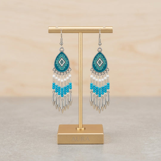 Southwestern Fringe Drop Earrings(Turquoise)