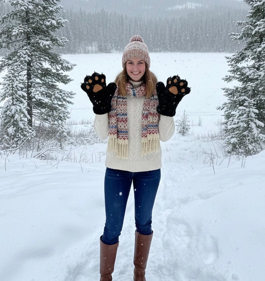 Black Soft Plush Paw Gloves