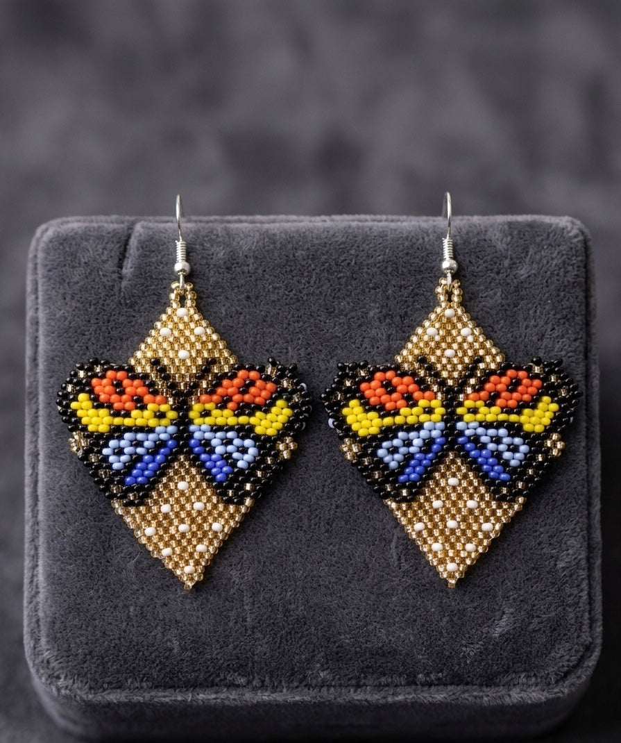 Butterfly Beaded Earrings (Gold)