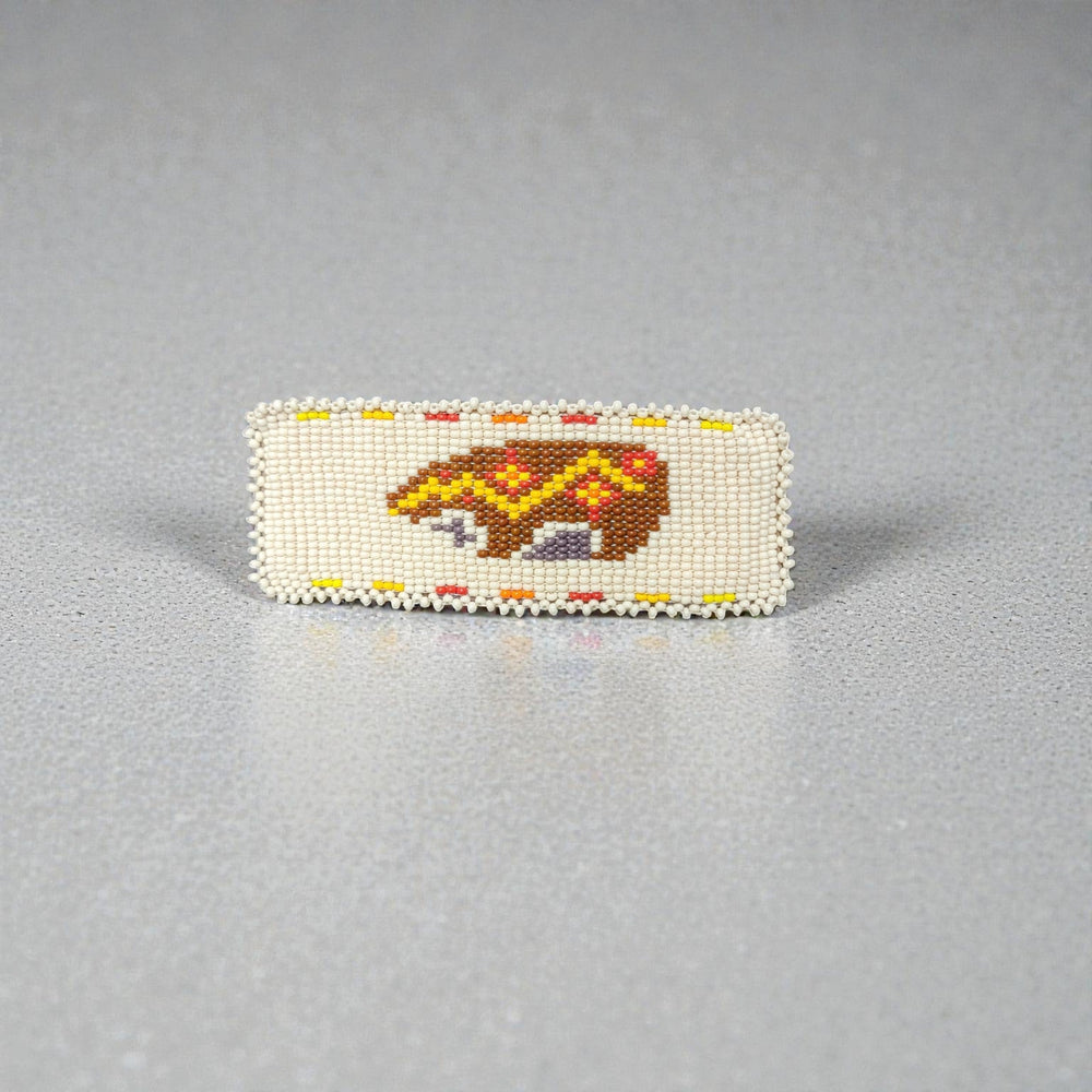 Rectangular Beaded Barrette - Bear