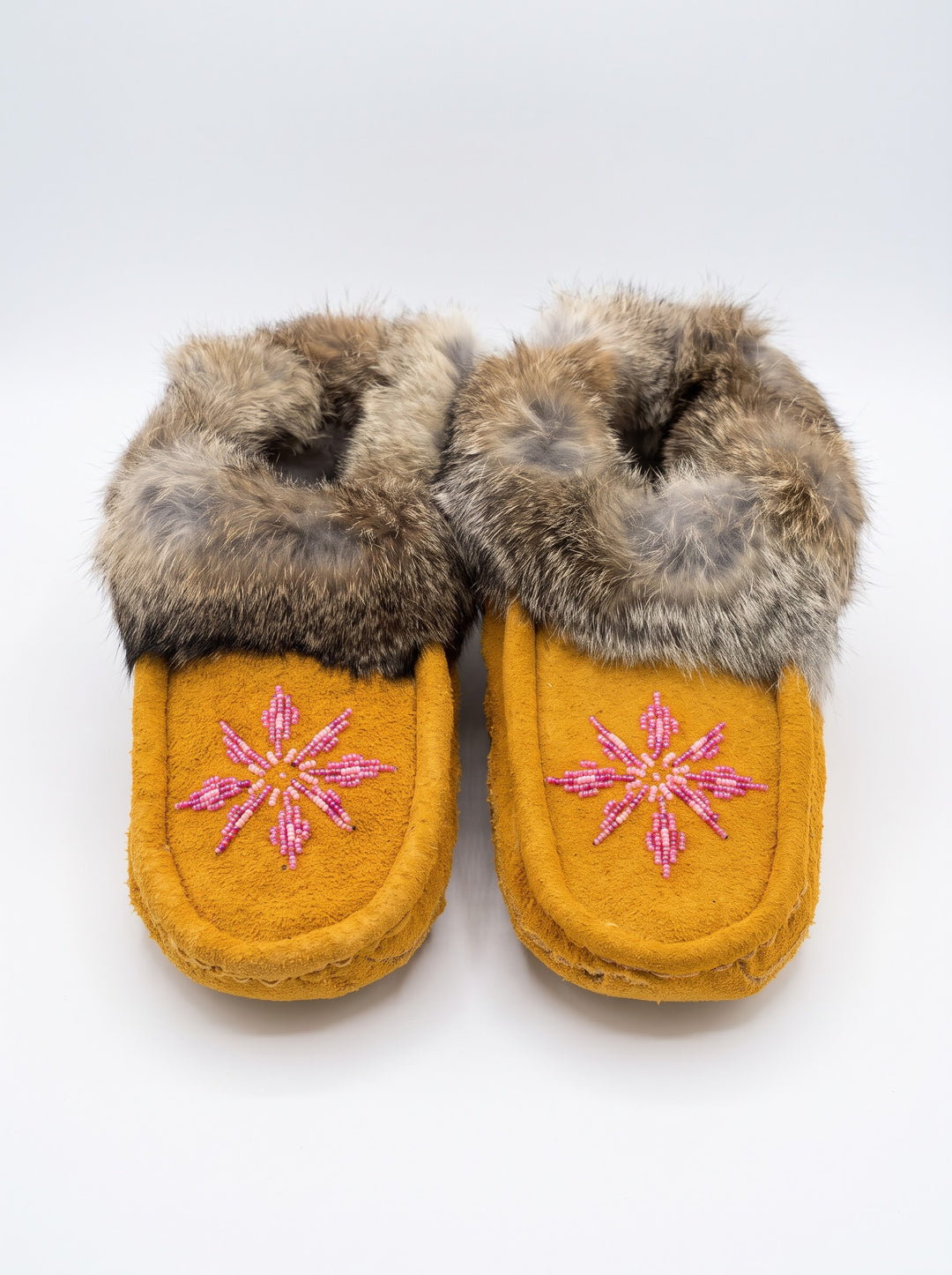 Yellow Moccasins with Beadwork (Size 8)