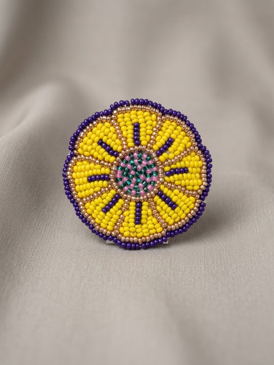 Yellow Beaded Flower Barrette