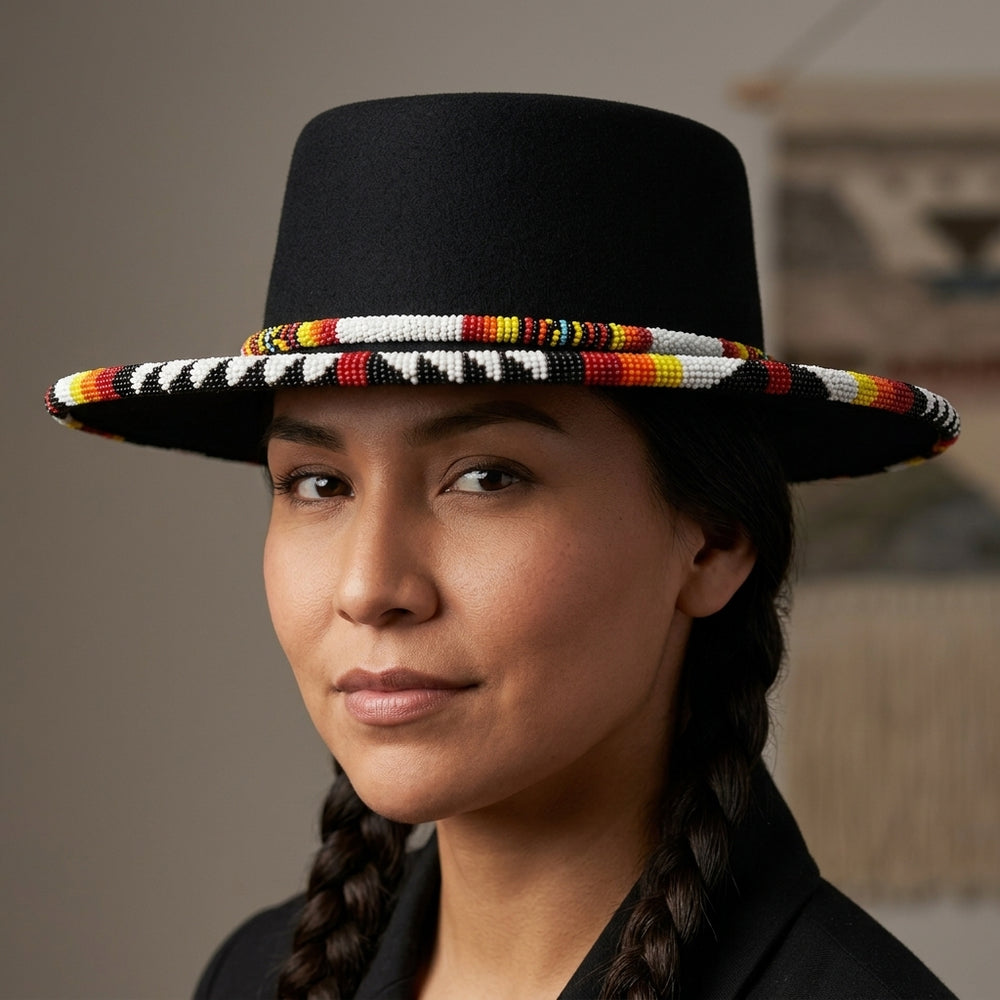 Size-58 Handmade Brim flat Beaded Hat