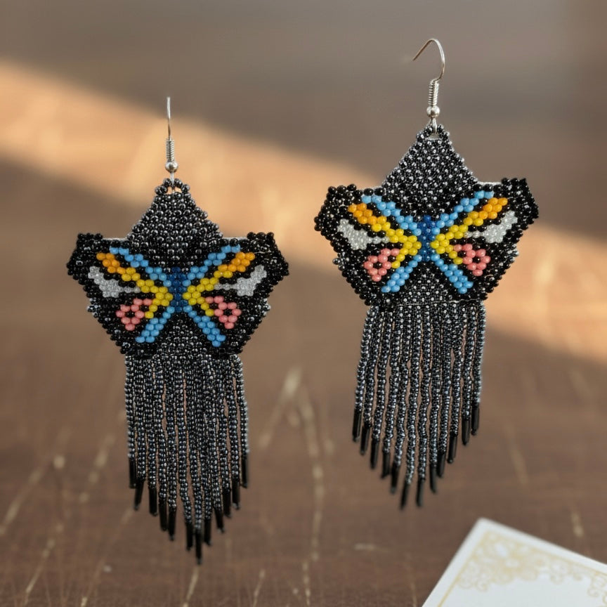 Black Beaded Dancing Wing Earrings