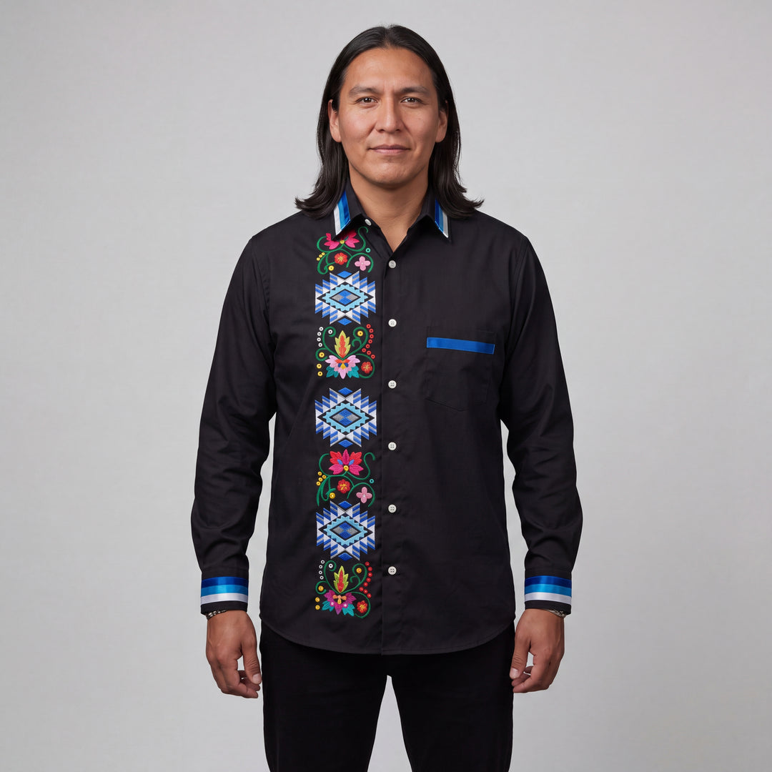 Embroidered Ribbon Shirt (Blue)