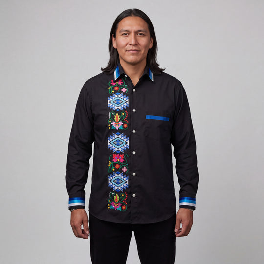 Embroidered Ribbon Shirt (Blue)