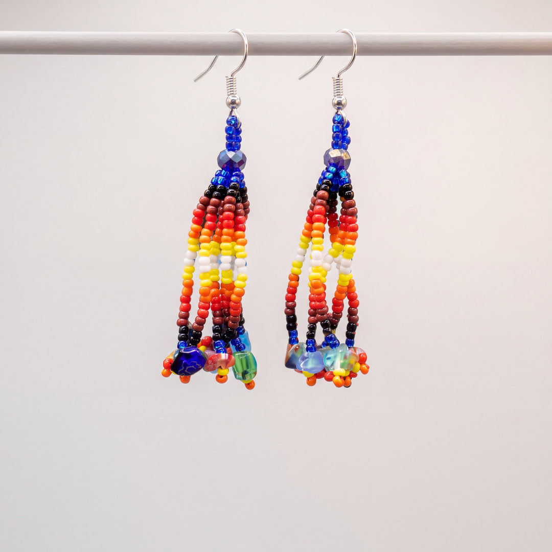 Dark Blue Six-Strand Beaded Cascade Earrings