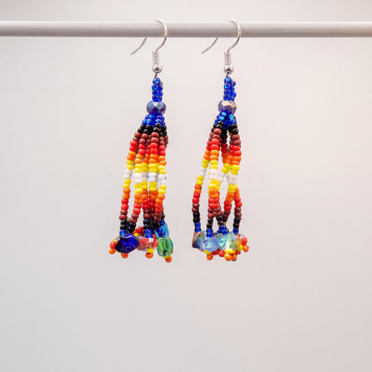 Dark Blue Six-Strand Beaded Cascade Earrings