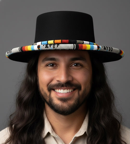 Size-57 Handmade Beaded Hat(Black)