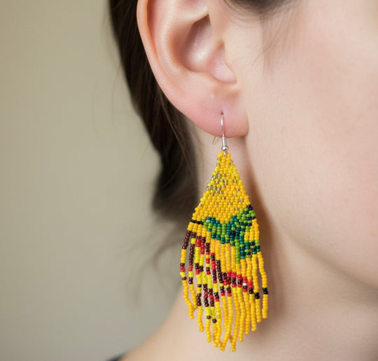 Dark Yellow Sky Dancer Beaded Earrings