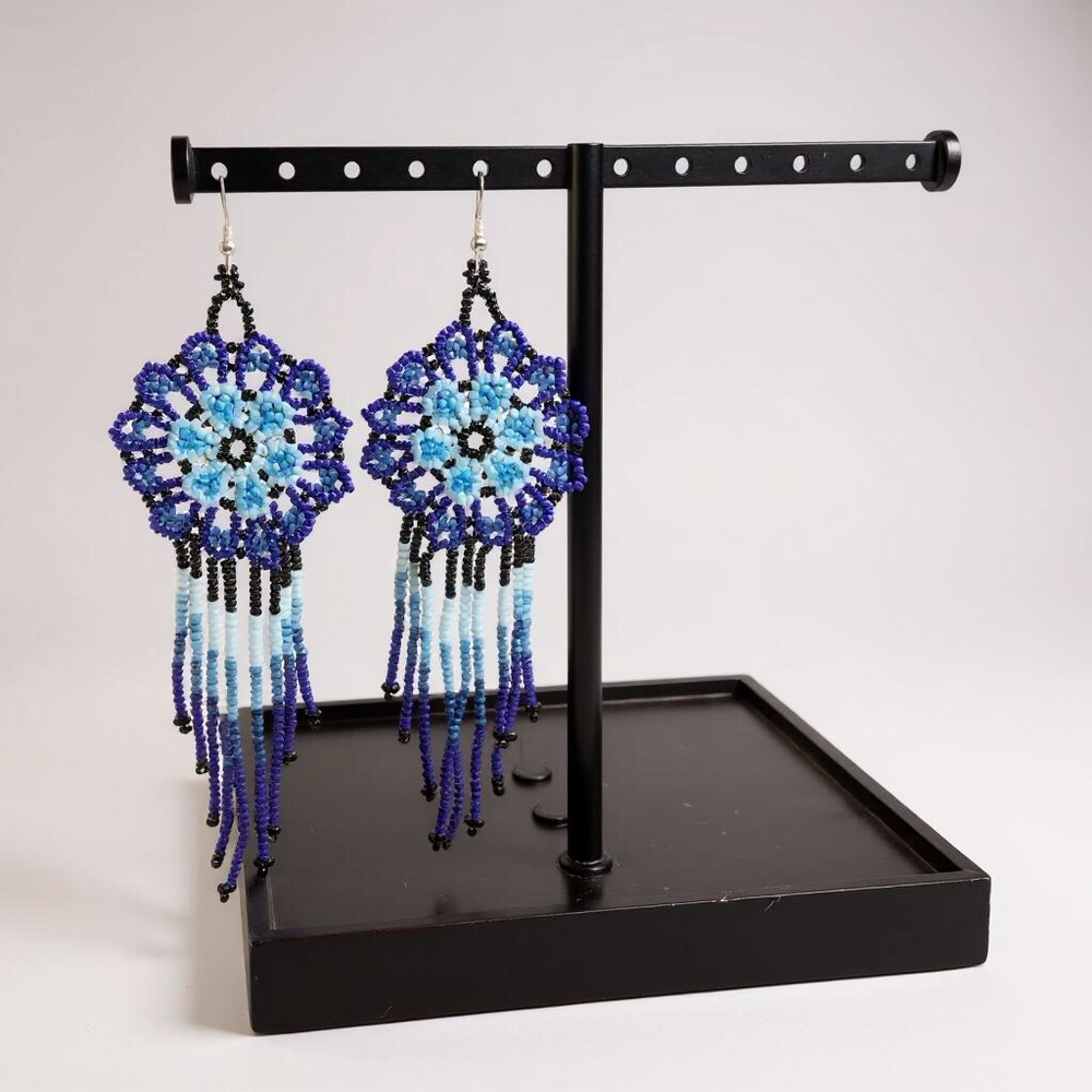 Blue black Flower beaded Earrings