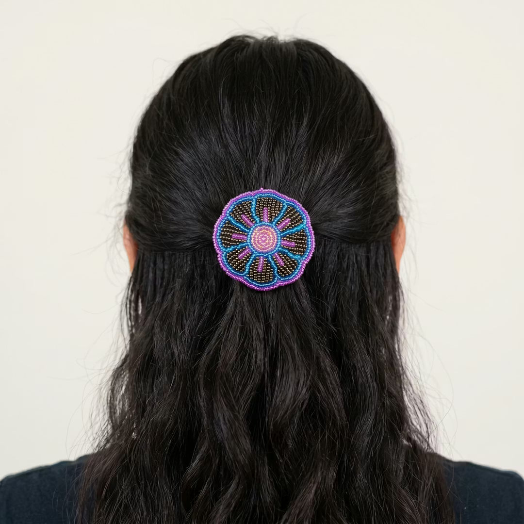 Golden Beaded Flower Barrette