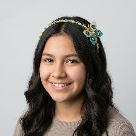Beaded Headband with Butterfly Turquoise