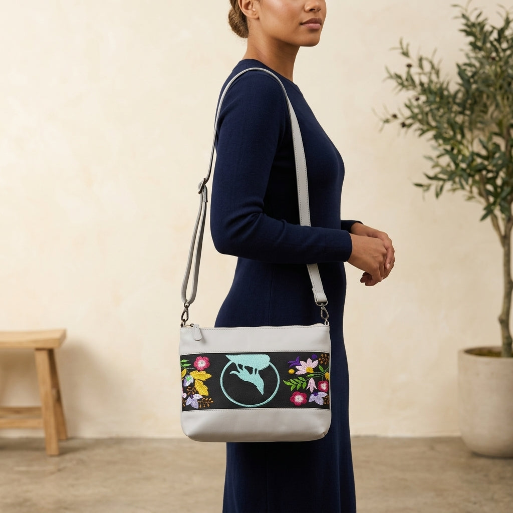 Wolf Embroidered Leather Crossbody Bag