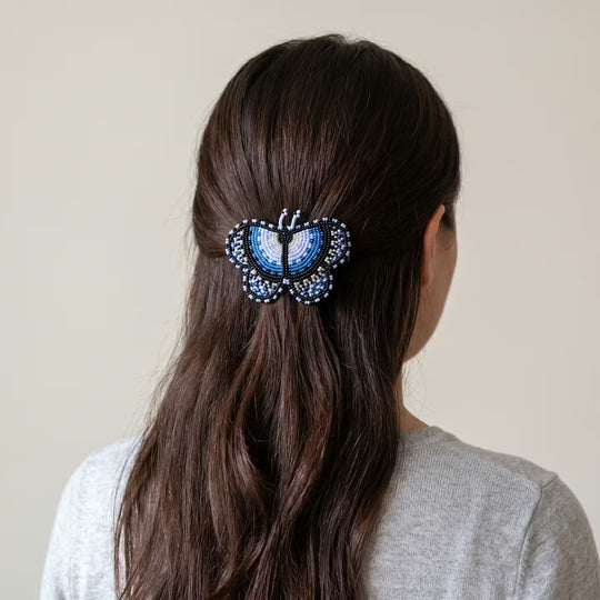 Light Blue Butterfly Beaded Barrette