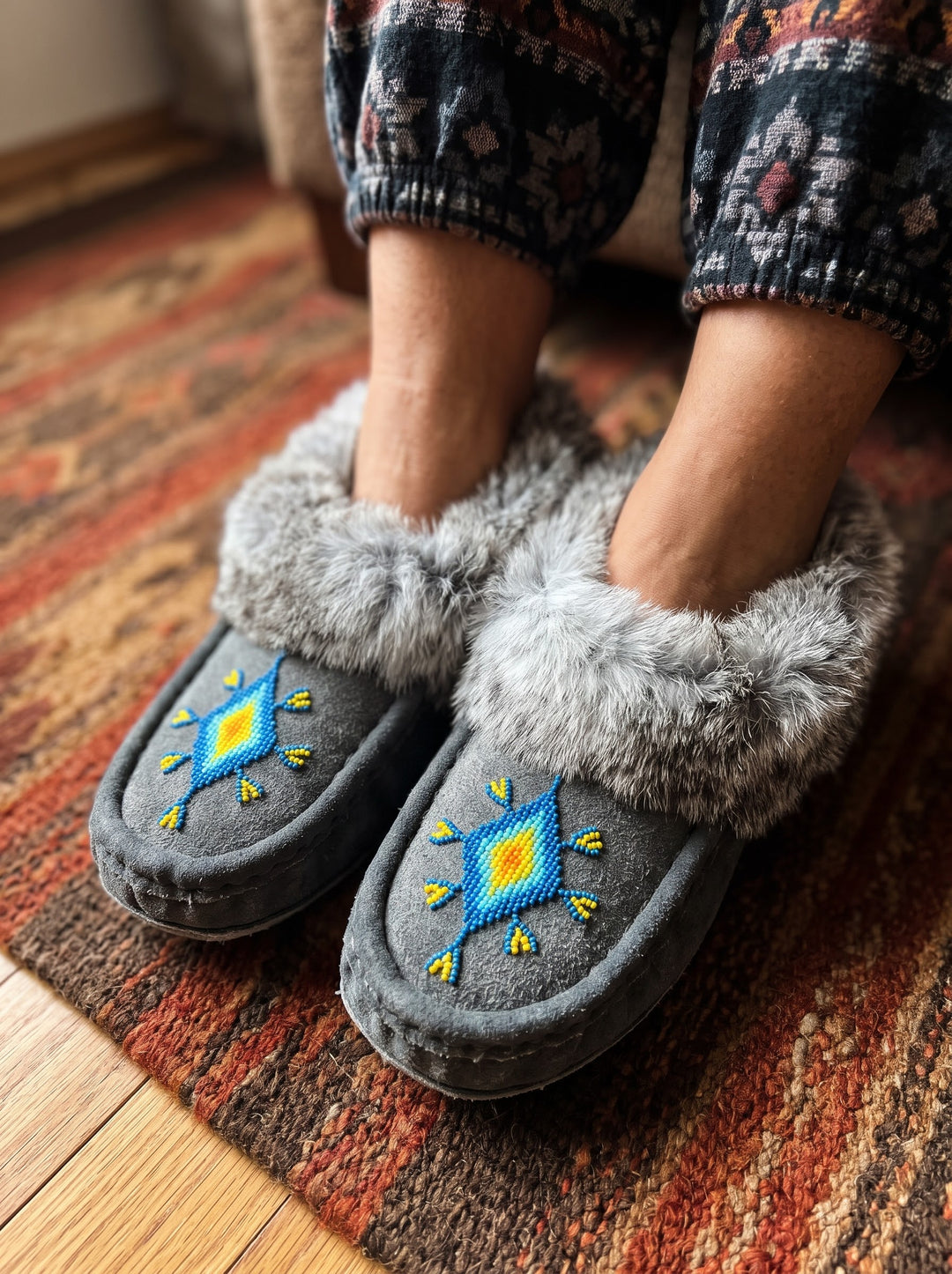 Moccasins with Beadwork (Size 9)