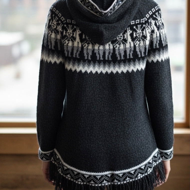 OLDTRIBES™ Cardigan pour femme en alpaga noir 