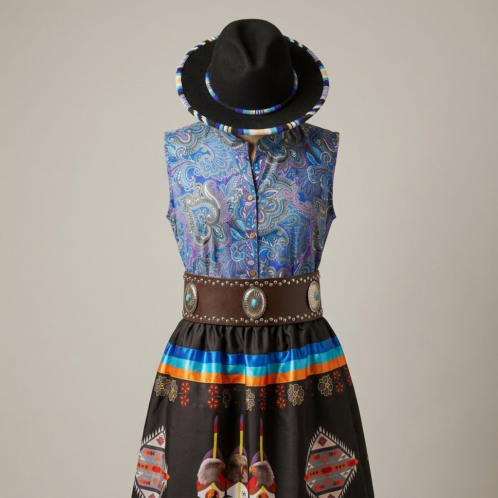 Western Concho Studded Belt (Brown-Turquoise)