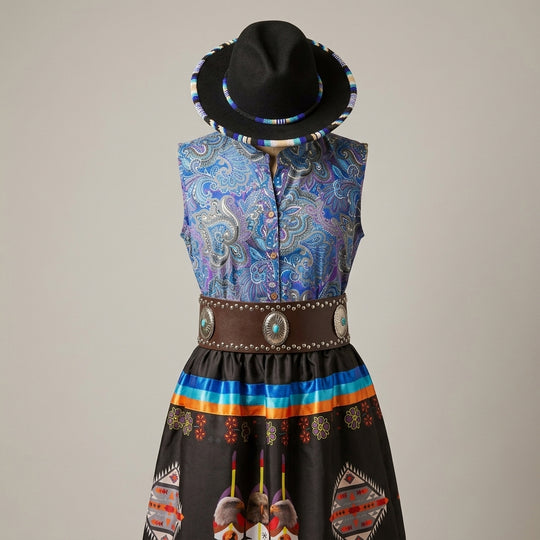 Western Concho Studded Belt (Brown-Turquoise)