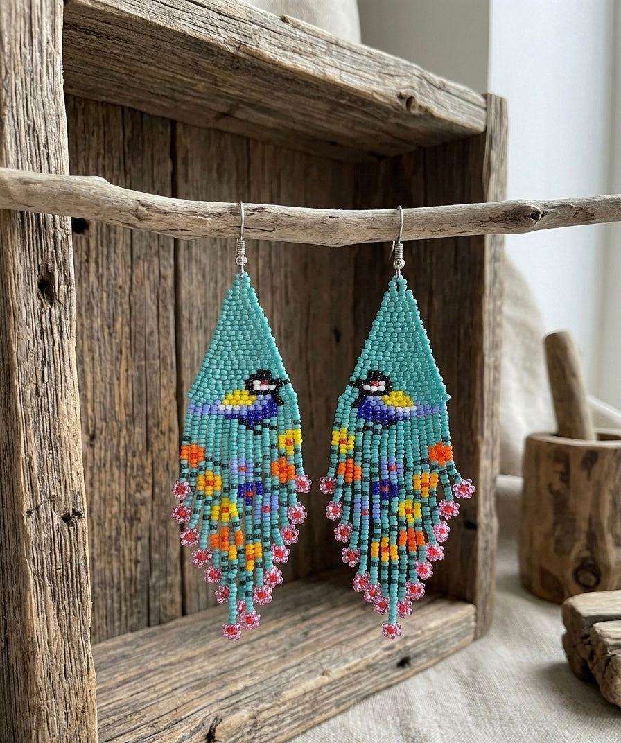 Bird Fringe Earrings (Turquoise)