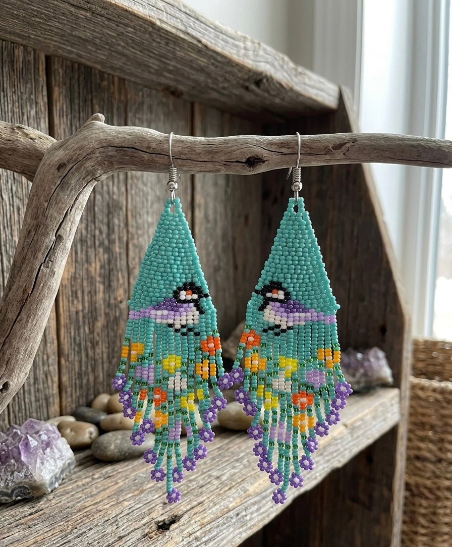 Bird Fringe Earrings (Turquoise)