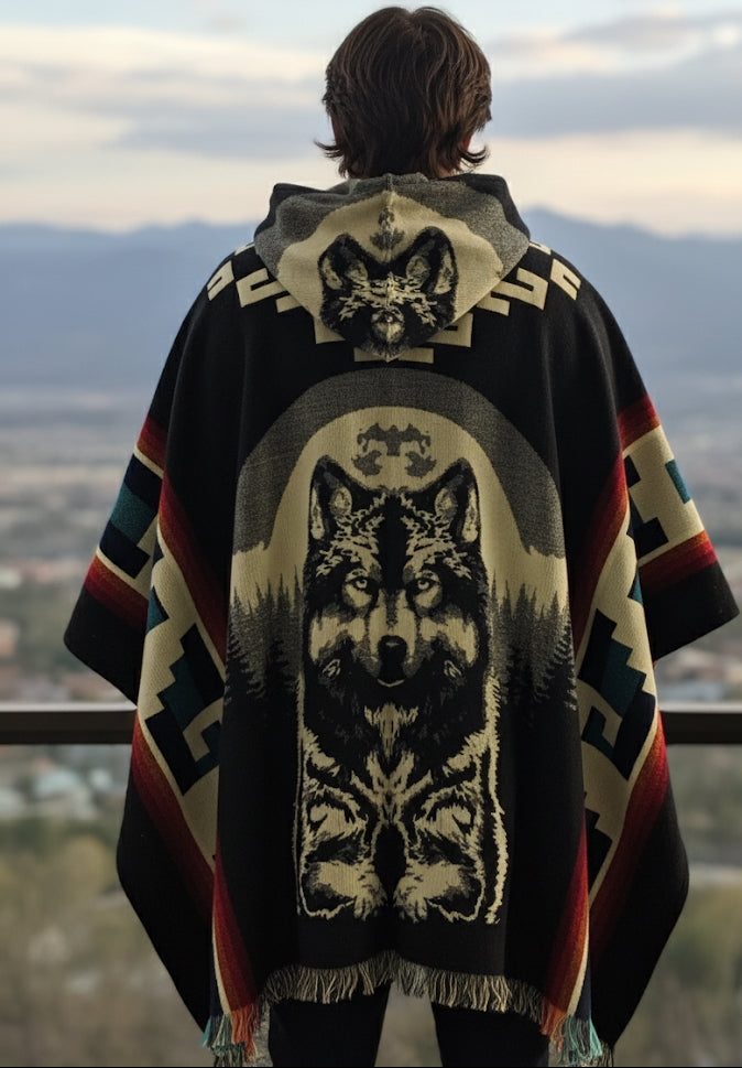 Wolf  HandMade Wool Poncho