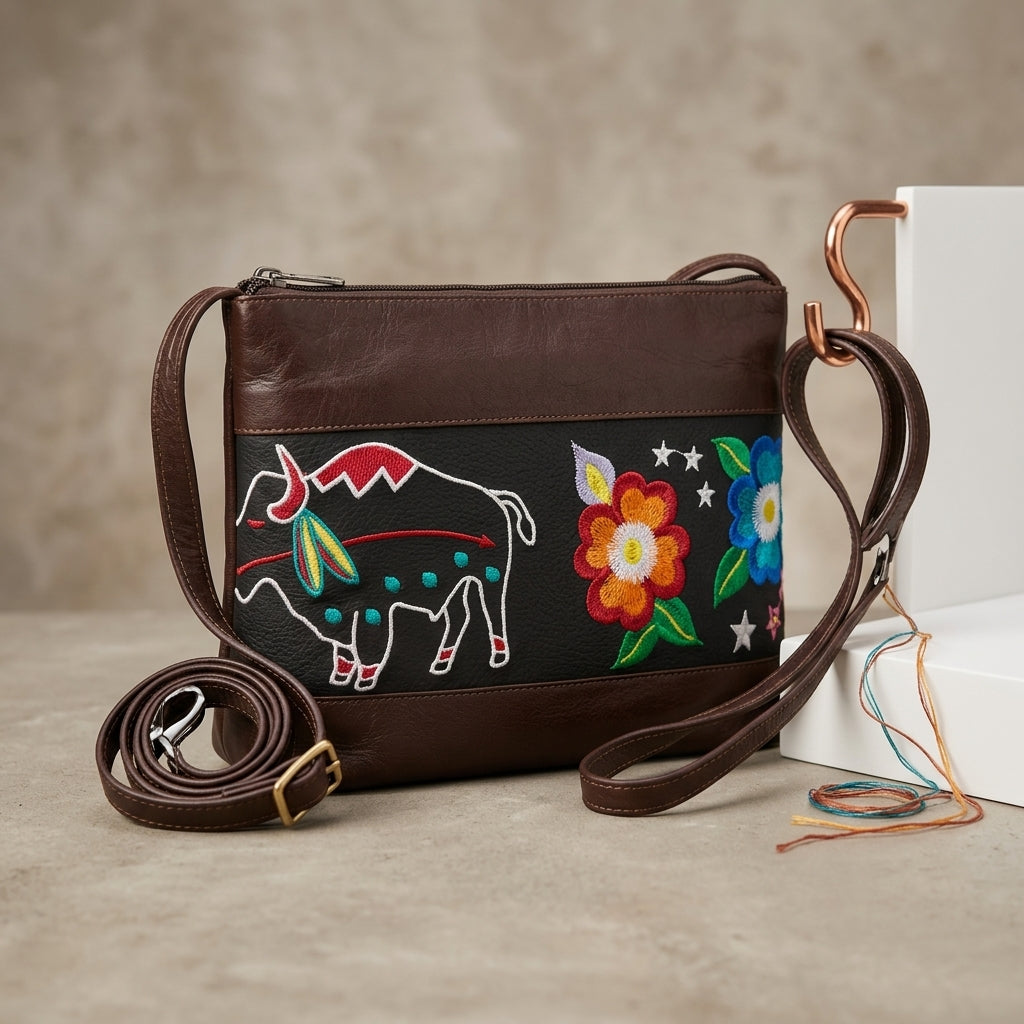 Buffalo Embroidered Leather Crossbody Bag