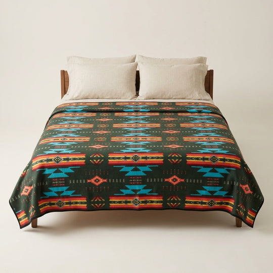Native Butterfly Polar Fleece Blanket (GREEN)