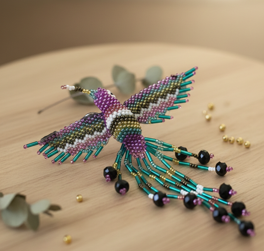 Purple and  light green Hummingbird Barrette with Fringes