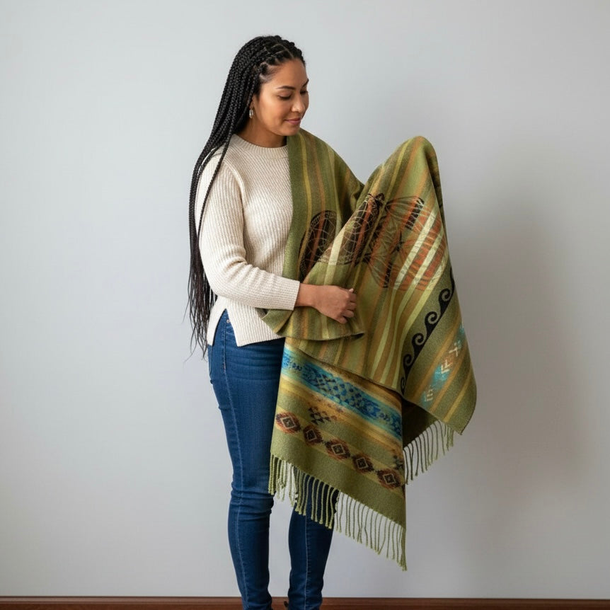 Handwoven Green Reversible shawl
