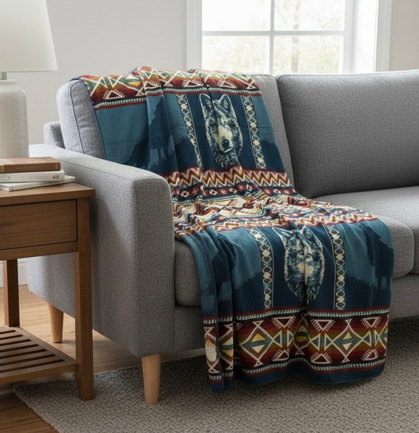OLDTRIBES™ Blue Plains Wolf Alpaca Blanket