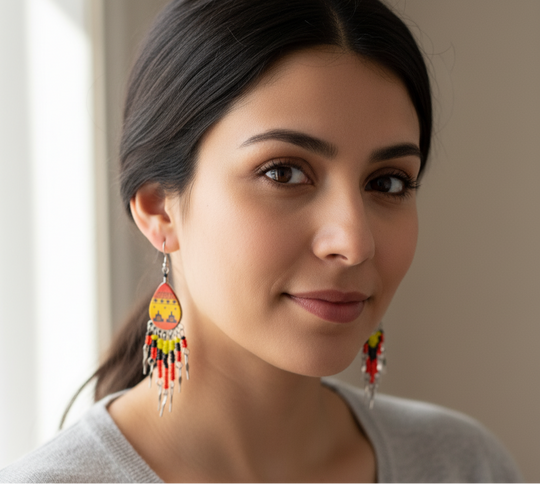 OldTribes™ Small Sized Southwestern Red and Yellow Teardrop Earrings