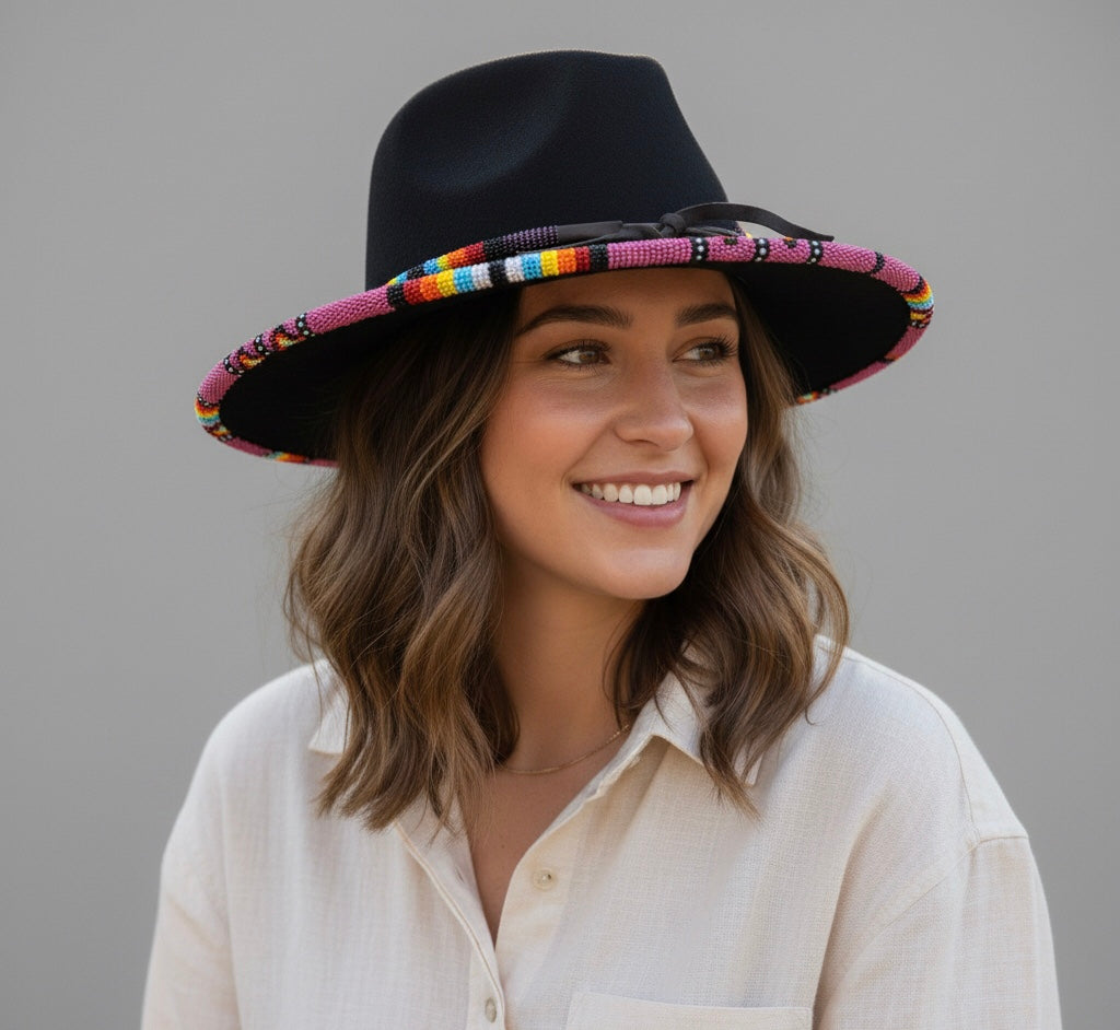 Size- 56 Handmade Beaded Hat(Black)