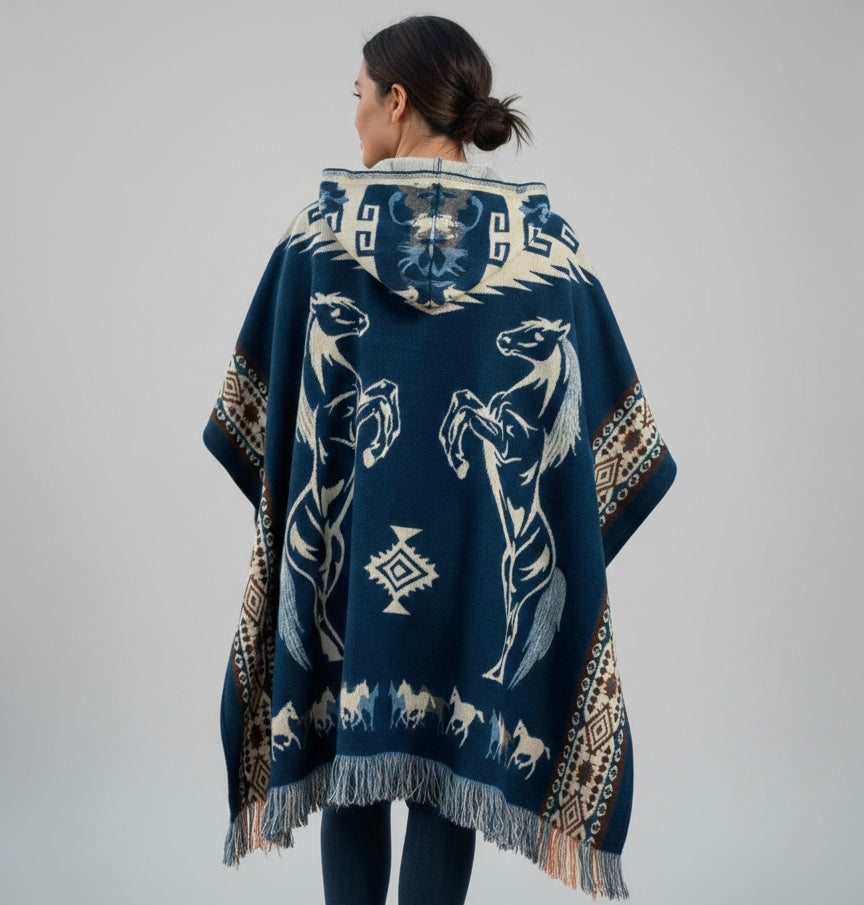 Horses HandMade Wool Poncho