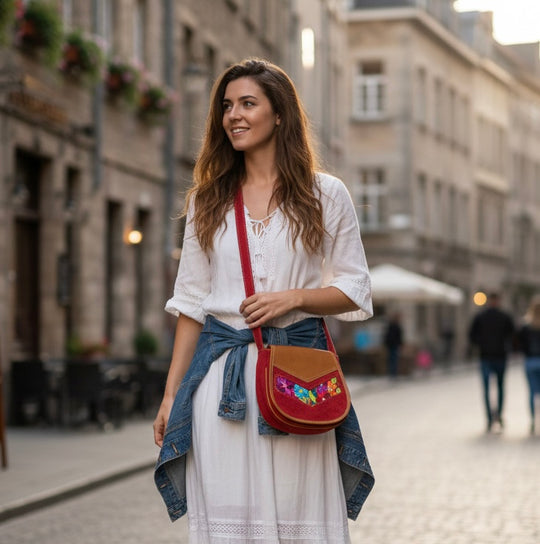 Red arrow  Leather Embroidery  Crossbody Purse ( 8X7 INCH)