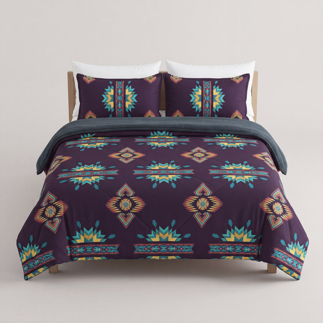 3PC SET  FLANNEL BORREGO (sherpa lined) purple