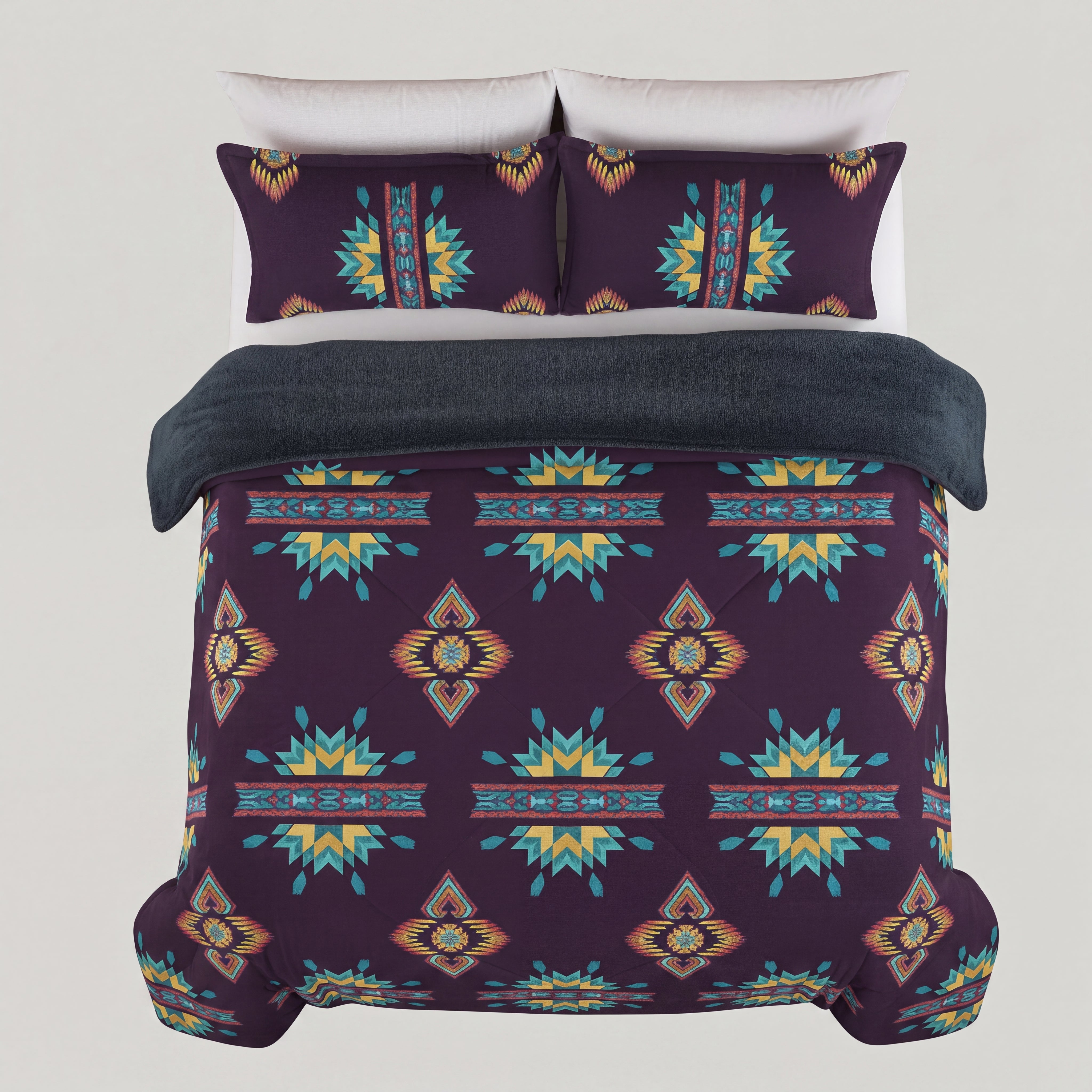 3PC SET  FLANNEL BORREGO (sherpa lined) purple
