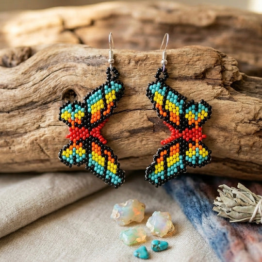 Multicolour Butterfly Beaded Earrings