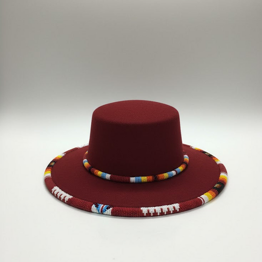Size- 57 Handmade Beaded Hat (Red)