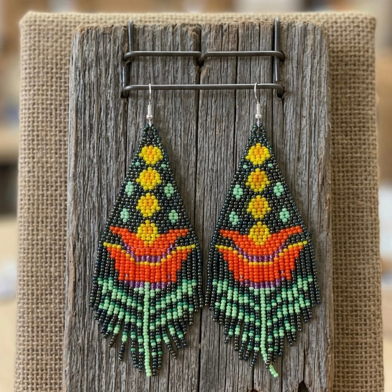 Green Flame Blossom Drop Earrings