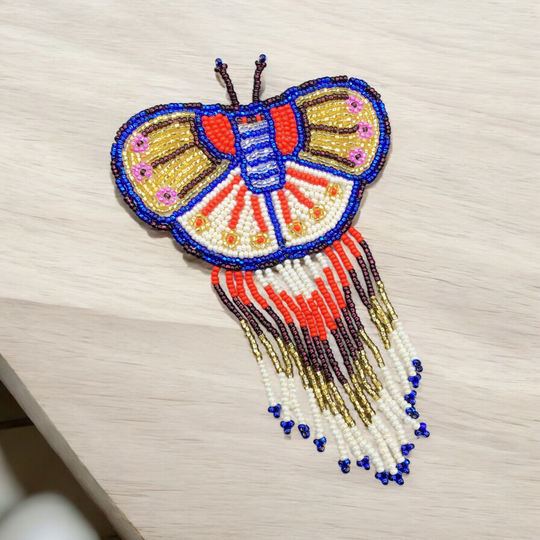 Butterfly Beaded Barrettes with Fringes Golden & White