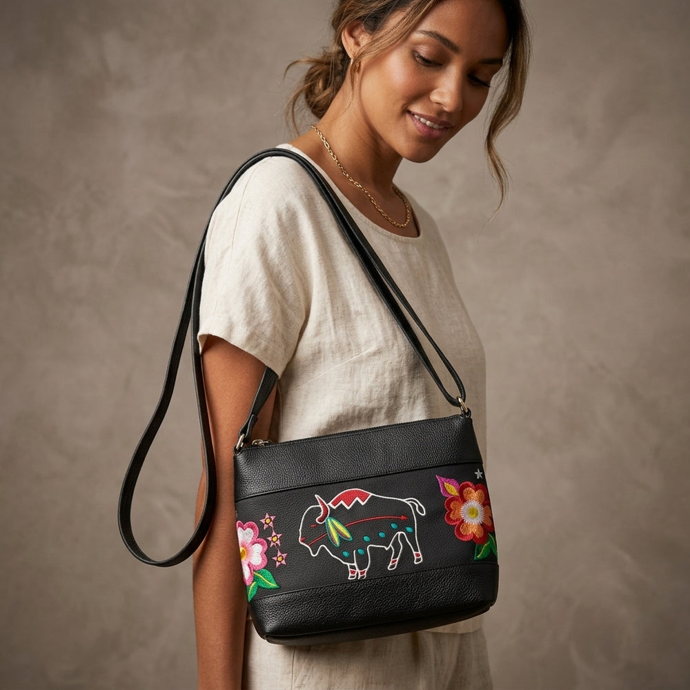 Buffalo Embroidered Leather Crossbody Bag