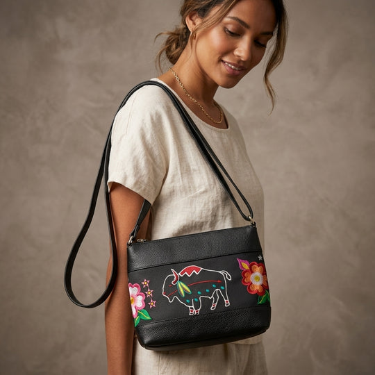 Buffalo Embroidered Leather Crossbody Bag