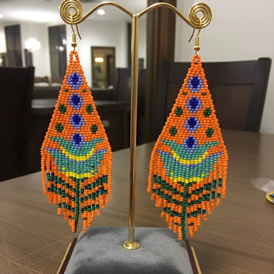 Orange / turquoise Flame Blossom Drop Earrings