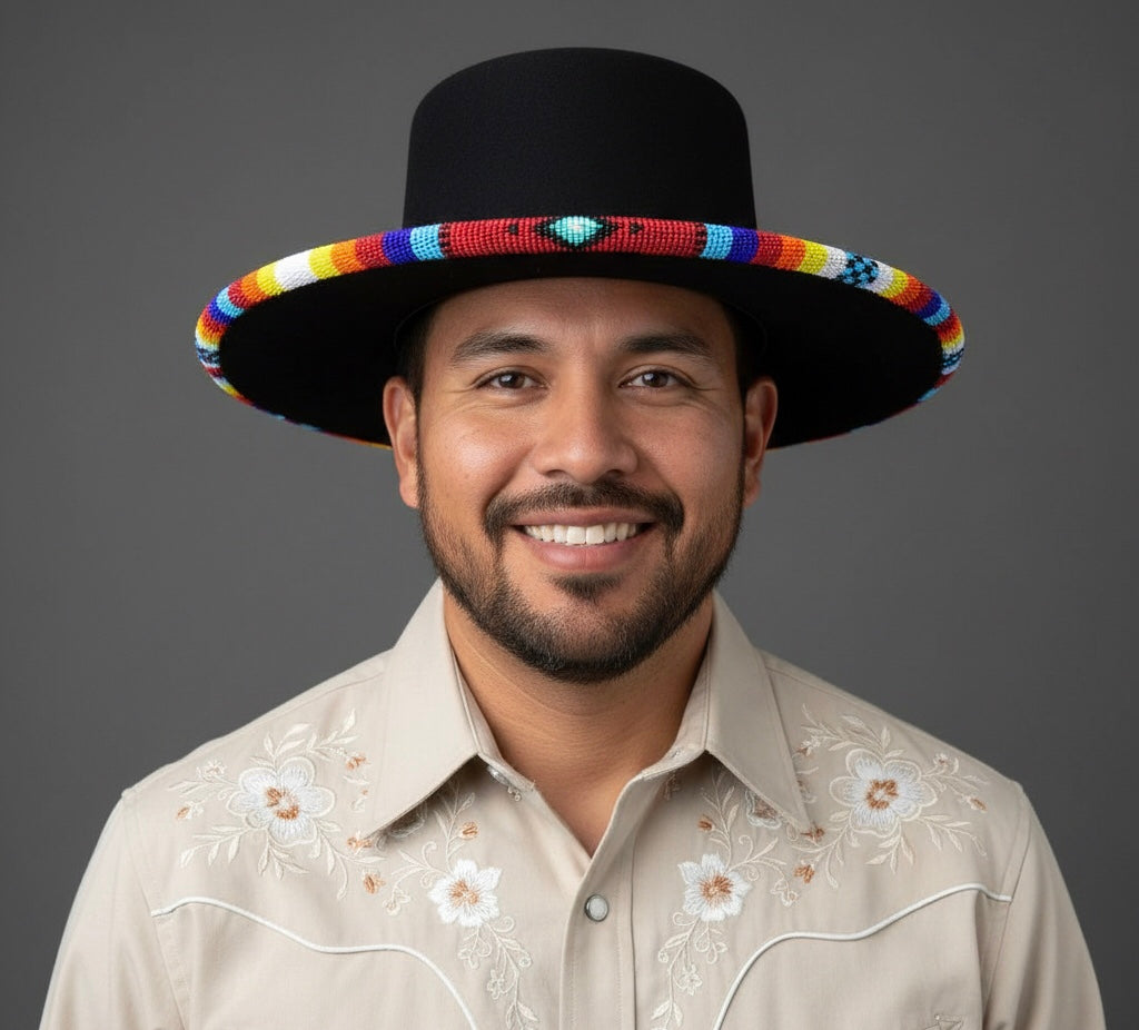 Size-58 Handmade Beaded Hat(Black)