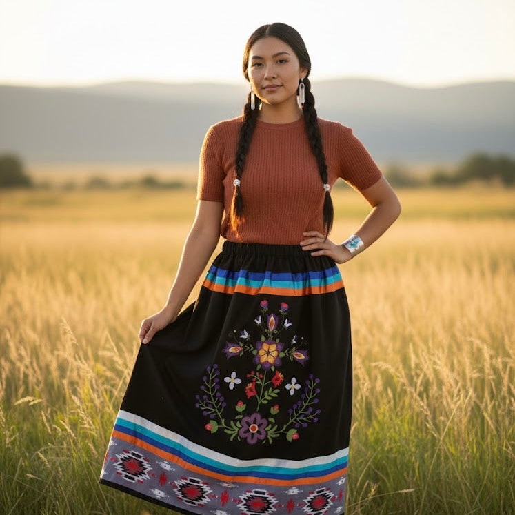 OLDTRIBES™ Black Floral Ribbon Skirt